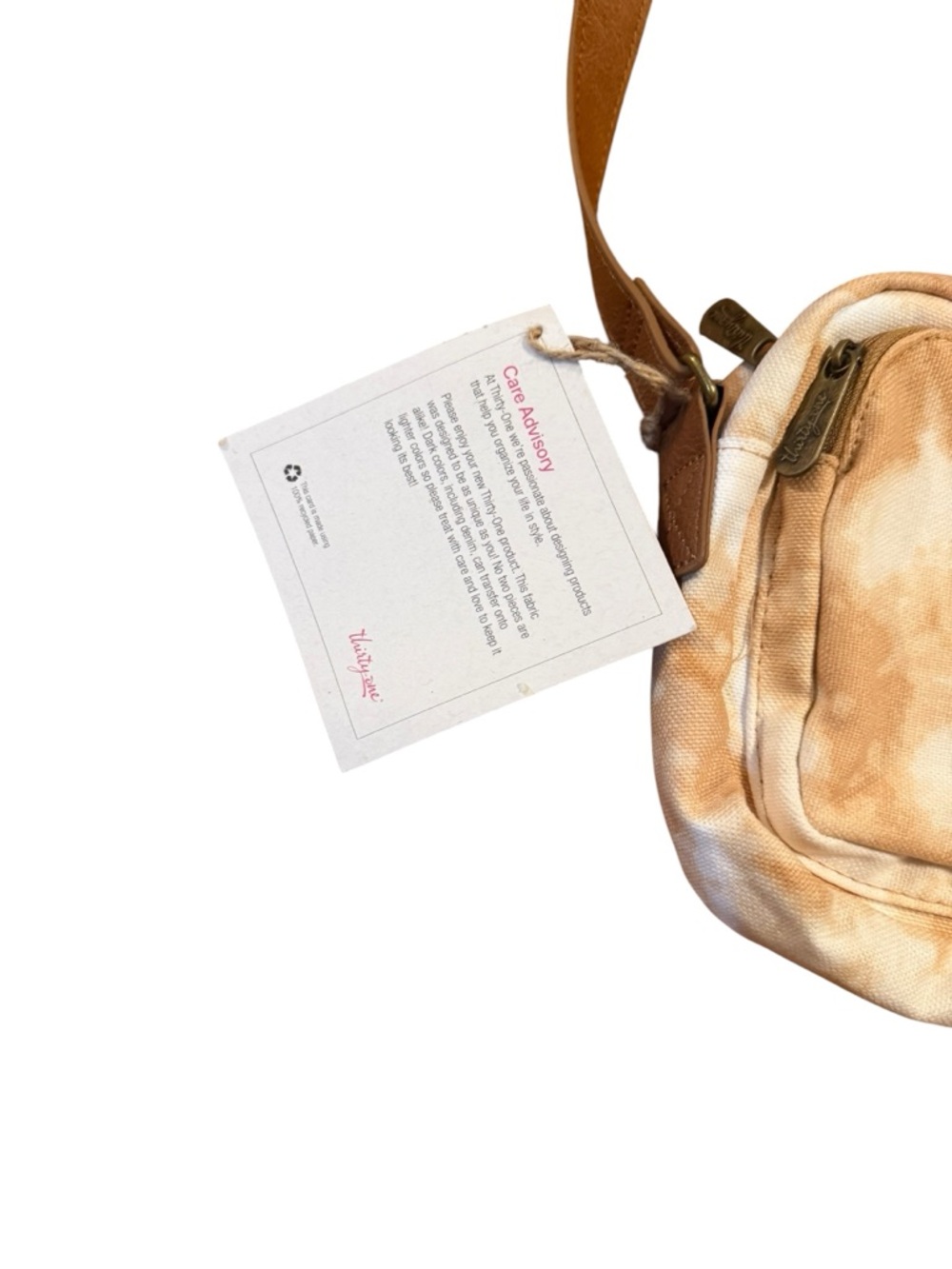 Thirty-one Neutral Beige Tie-Dye Canvas Crossbody Bag with Brown Strap NWT - Picture 3 of 7